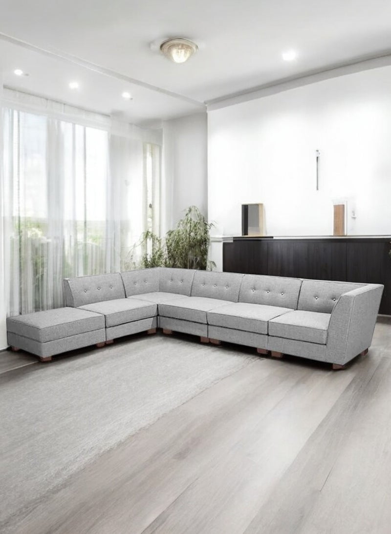 KARNAK Karnak 6 Seater Sahra L-Shaped Corner Sofa – Linen Fabric with Tufted Design Backrest Cushion Color Beige  - Image 1