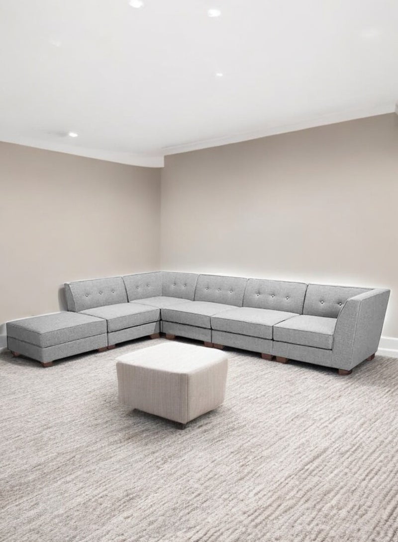 KARNAK Karnak 6 Seater Sahra L-Shaped Corner Sofa – Linen Fabric with Tufted Design Backrest Cushion Color Beige  - Image 3
