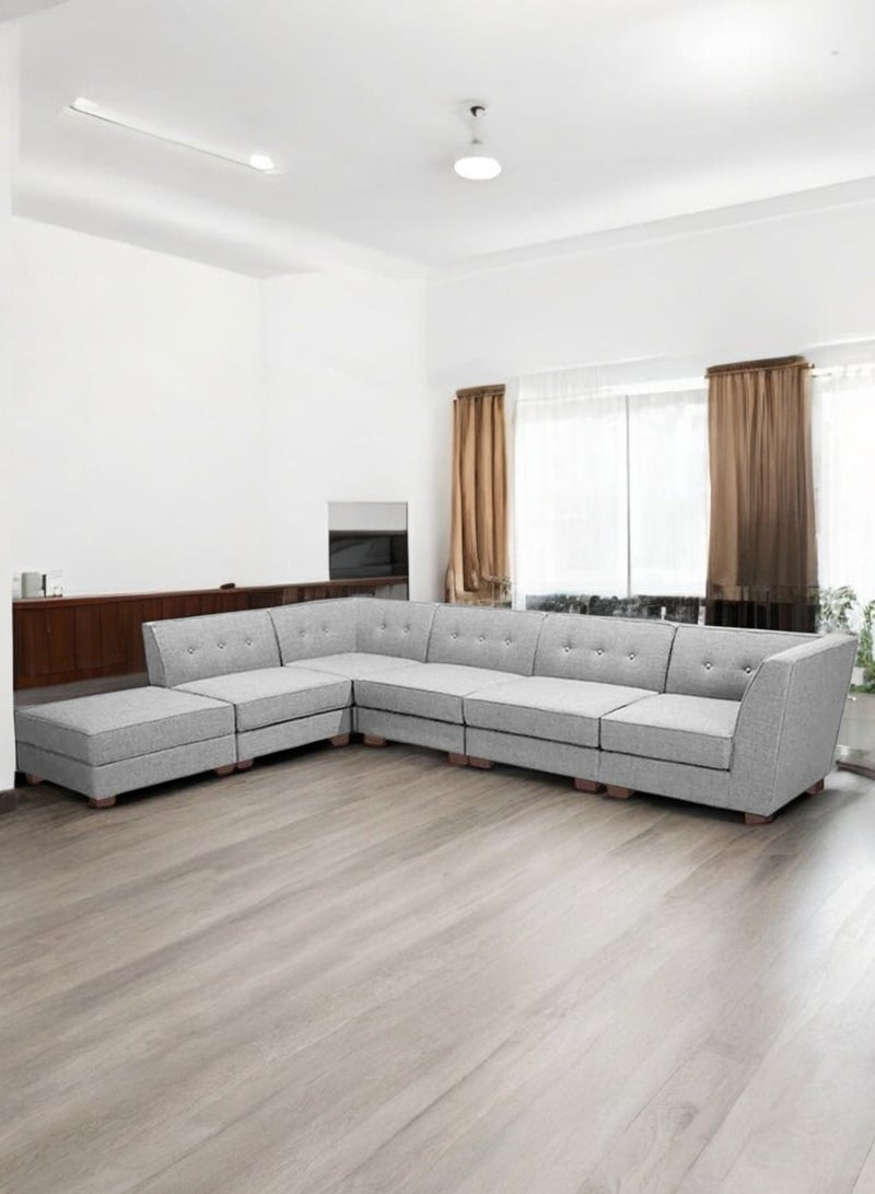 KARNAK Karnak 6 Seater Sahra L-Shaped Corner Sofa – Linen Fabric with Tufted Design Backrest Cushion Color Beige  - Image 4