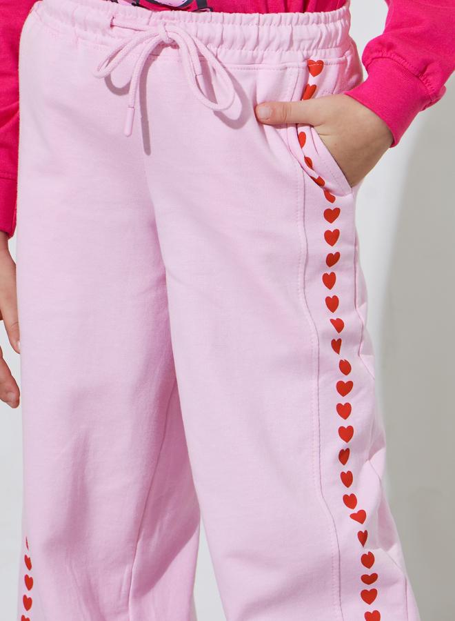 Styli Girls Pink Side heart Print Wide leg Joggers - Image 4