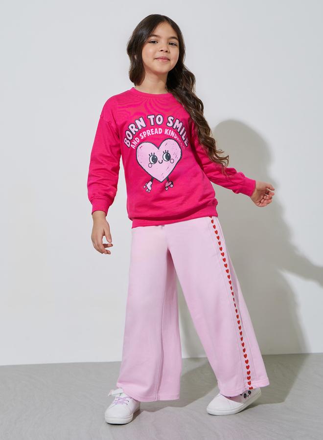 Styli Girls Pink Side heart Print Wide leg Joggers - Image 2