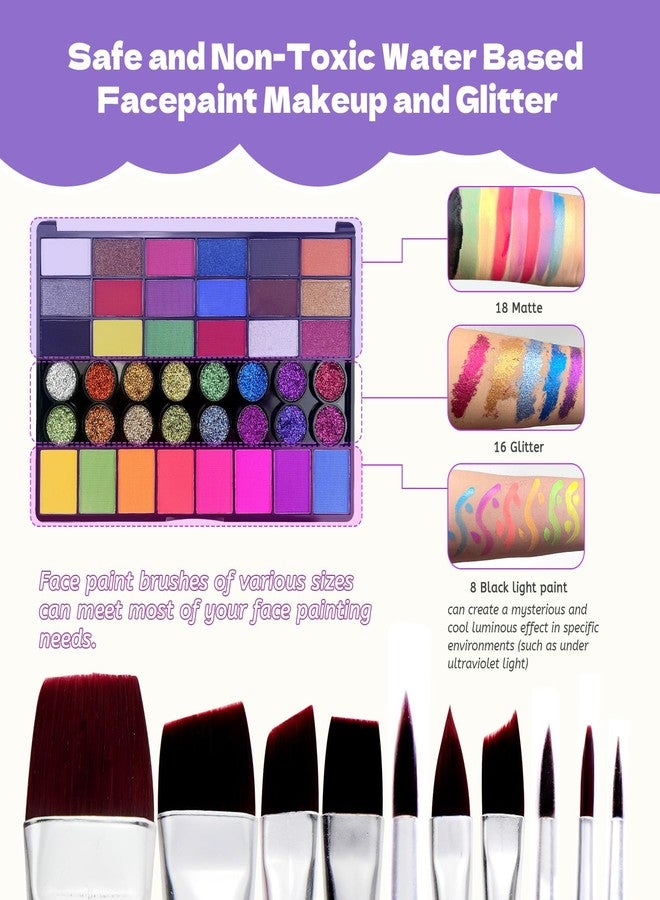 Pintada Painted 42 Colors Face Paint Kit for Kids; Non-Toxic Water Activated Face Paint Makeup Palette with Brush Set, Stencils, Gem. Carnival, Halloween, Makeup - Image 3