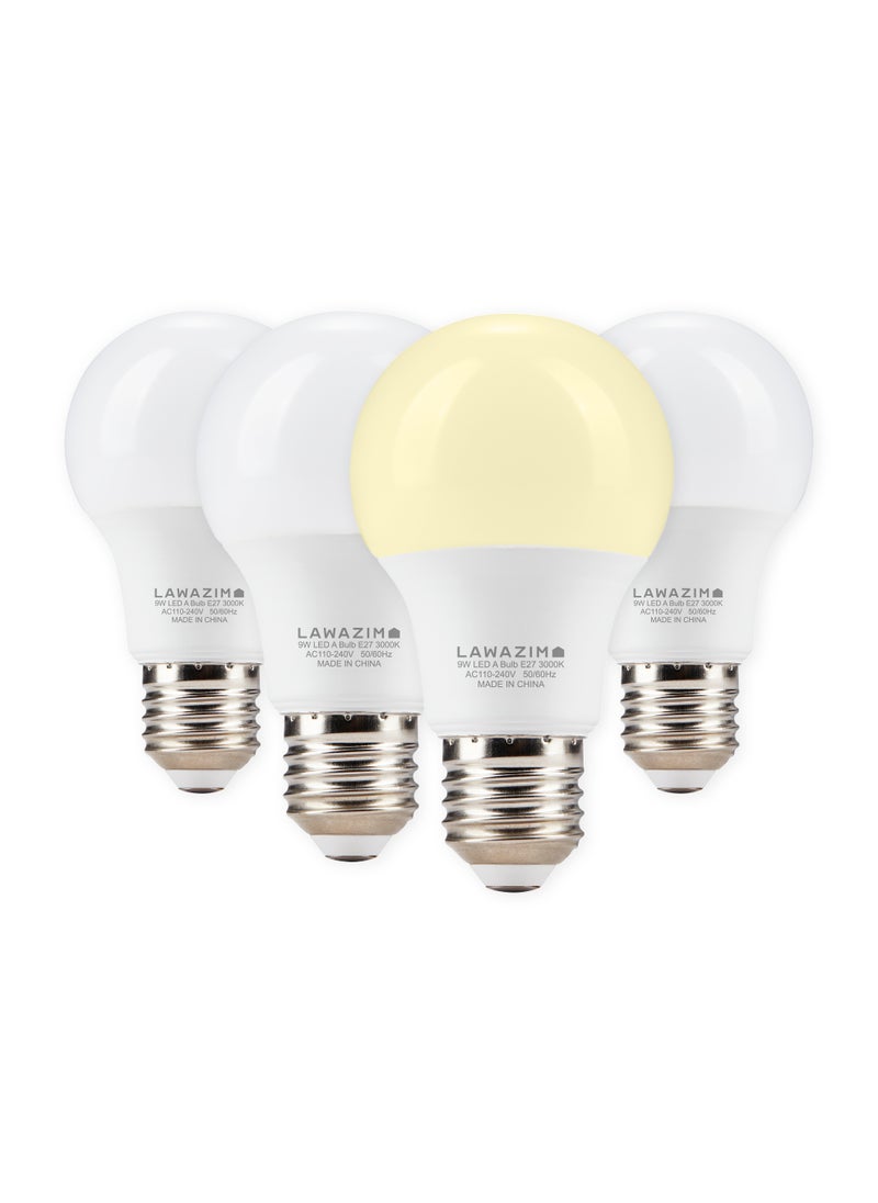 LAWAZIM - 9W LED Bulb A60 E27 - 4 Piece 3000K Warm White - Energy Saving 55W Equivalent Non-Dimmable Lightbulbs with 720 Lumens and a Lifespan of 15,000 Hours- for Home, Kitchen, and Bedroom Lighting - Image 1