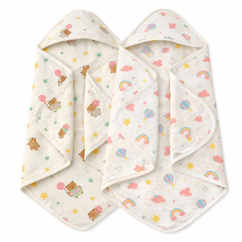 TUMMY TUMMY New Born Baby Muslin Hooded Towel Pack of 2