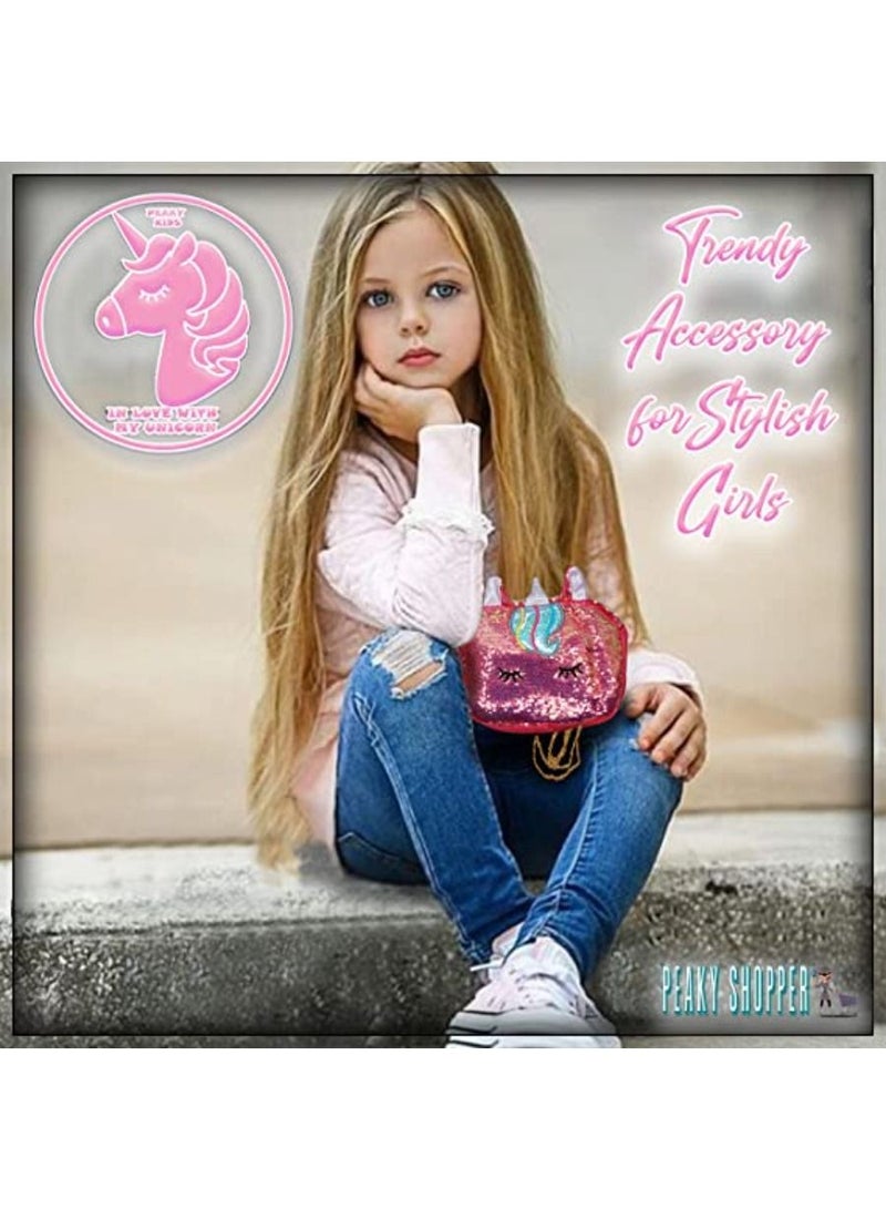 PEAKY KIDS Rainbow Unicorn Cute Plush Hand Bag Trendy Sequin Pouch Organizer Gift for Girls Casual Travel School Bag with Unicorn Keychain Mini Notebook Stickers and Tattoos - Image 2