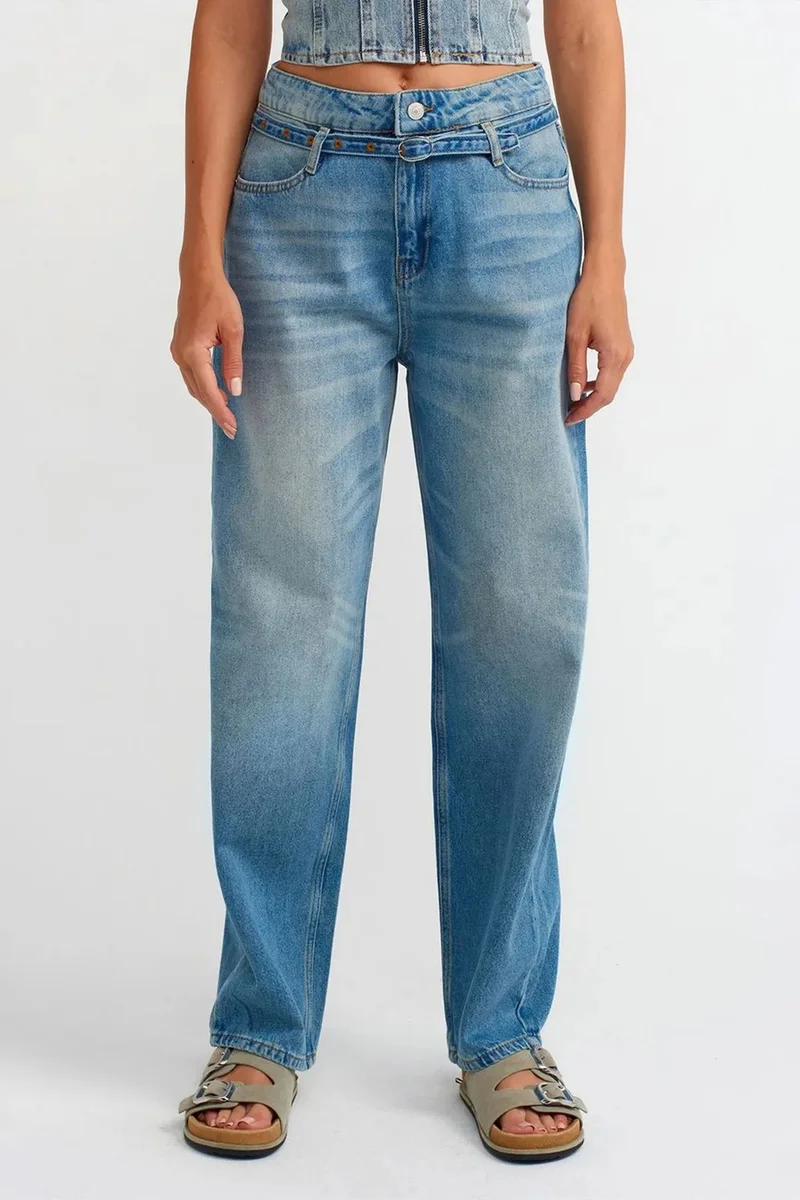 Dilvin Light-Mid Blue Denim DILVIN Women’s High-Waist Balloon Wide-Leg Jeans for Women | Best Price UAE