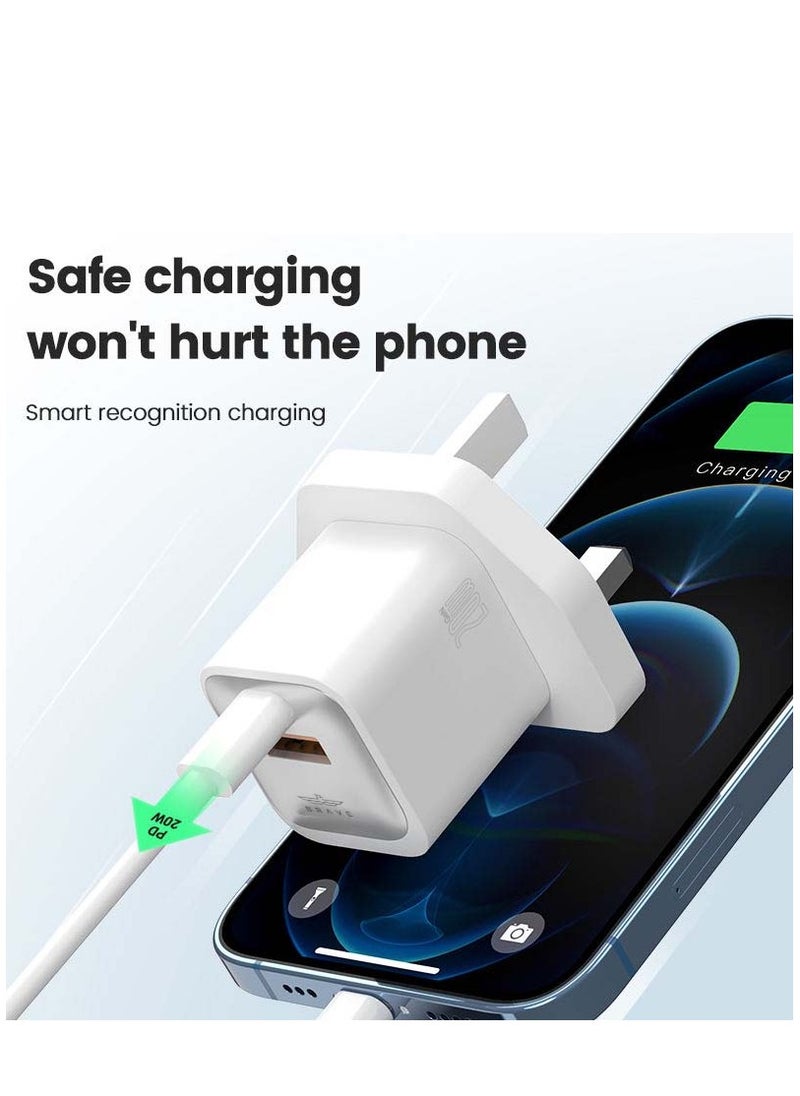 Brave PD 20W GaN USB-C Fast Charger Set for iPhone 14 Pro, 14 Pro Max, 14 Plus, 14, 13, 12, 11, Xs, iPad Pro, Includes Type C Wall Plug & Nylon Braided Lightning Charging Cable for Quick Charging, Compatible with iPhone & iPad Models, Fast USB-C Power Adapter for iOS Devices (White)  - Image 3