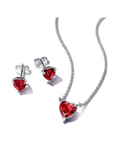 Van Heart Shaped Red Diamond Necklace And Earings Set  - Image 1