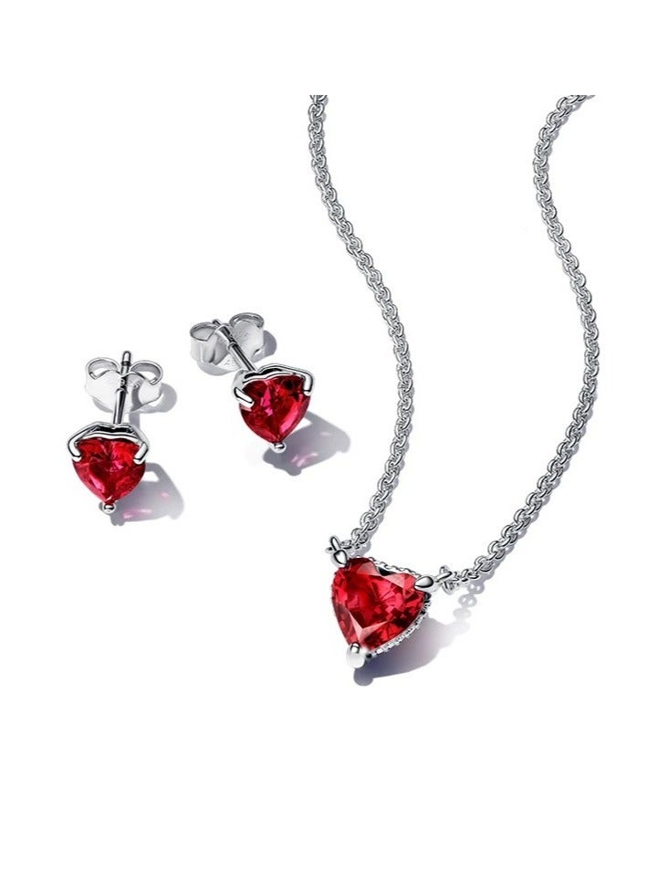 Van Heart Shaped Red Diamond Necklace And Earings Set - Image 1