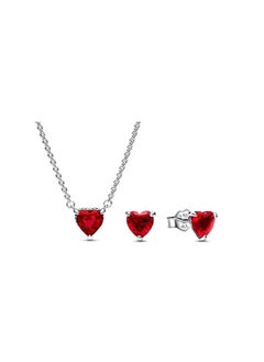 Van Heart Shaped Red Diamond Necklace And Earings Set  - Image 2