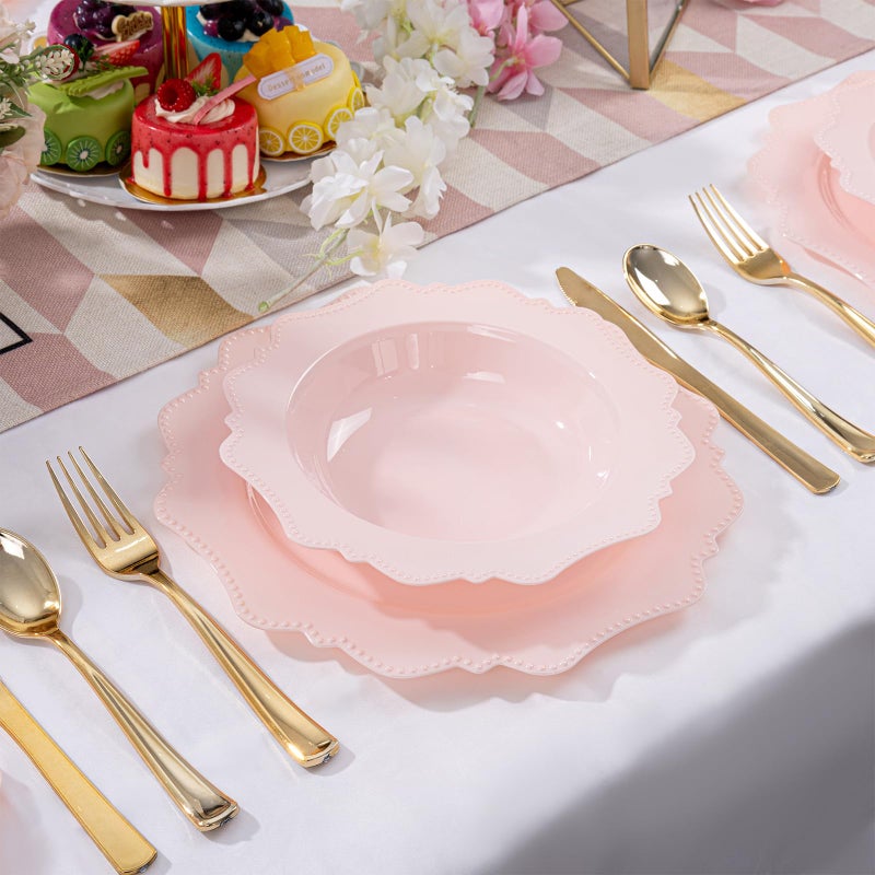 COLOSUS Pink Plastic Party Bowls (60 Pack) 12 Oz Disposable Soup/Salad Bowl, Fancy Shatterproof Dinnerware for Easter, Catering, Holidays, Weddings, and Everyday Use,Valentine's Day - Image 2