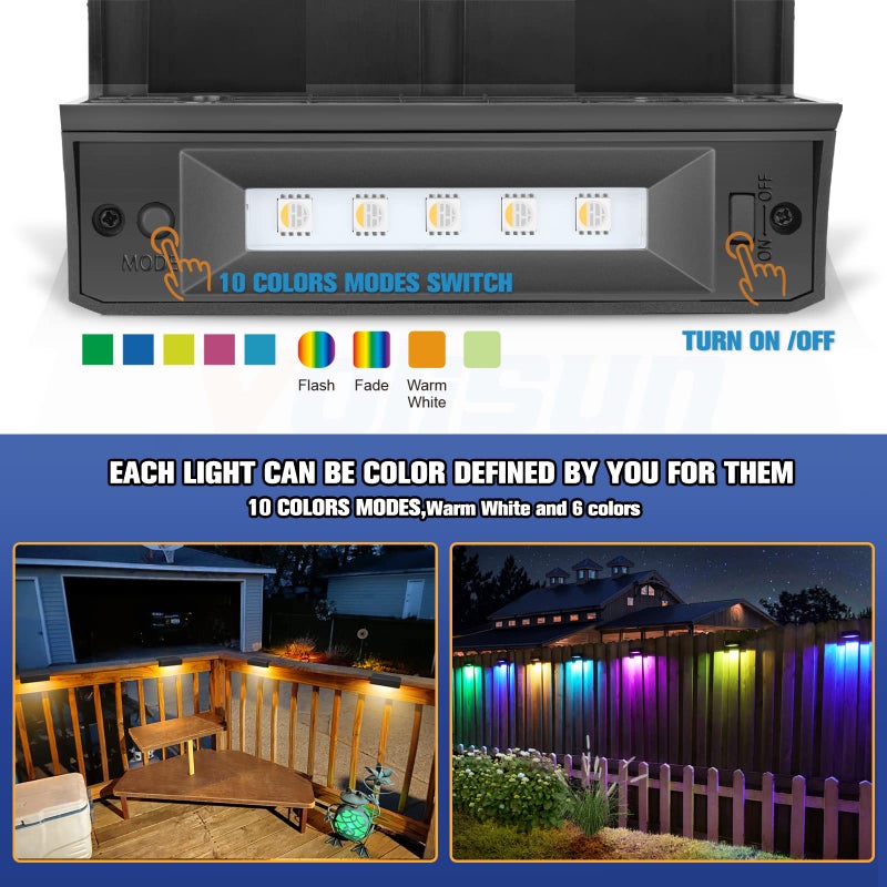 VOLISUN Solar Deck Lights ,7 Colors&Warm White Outdoor 4-Pack Waterproof Led Color Glow Solar Lights for Step,Fence,Railing,Wall,Stairs (1800mah,Long Lighting Time) - Image 2