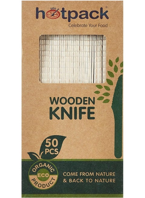 Hotpack Disposable Cutlery Eco-Friendly Wooden Knife, 50 Pieces