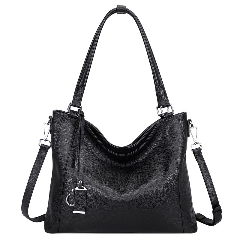 Over Earth Genuine Leather Purses for Women Casual Hobo Shoulder Handbags Large Crossbody Bags (O103E Black) - Image 1