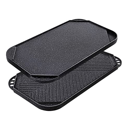 Sensarte SENSARTE Nonstick Griddle Grill Pan ProGrid Reversible Grill  Griddle Pan Two Burner Cast Aluminum Portable for Indoor Stovetop or Outdoor Camping BBQ 195 x 107 