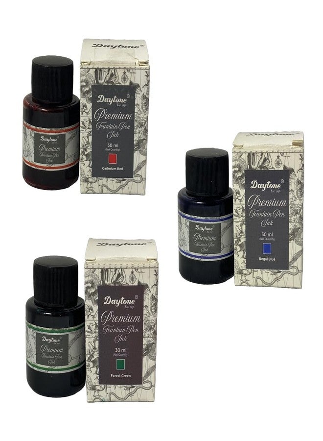 Daytone Premium Fountain Pen Ink (Trio Pack of 3) (Bestsellers: Cadmium Red, Forest Green, Regal Blue, 30 ml Each) - Image 1