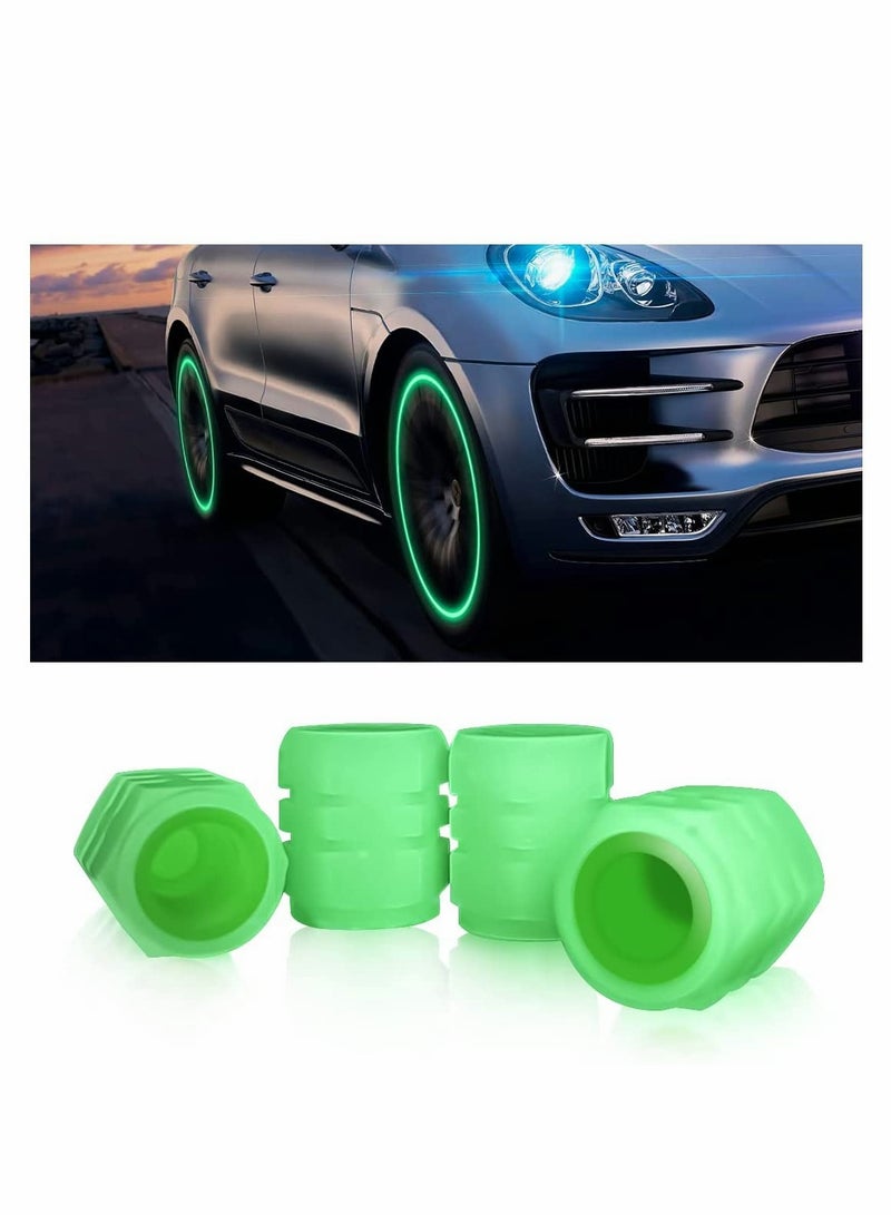 SYOSI Car Tire Valve Cap, 4PCS Green Fluorescence, Bike Motorcycle Noctilucous Illuminated Valve Cap, Universal Wheel Valve Caps for Car Truck Motorcycles Bike Tires, Need Sunlight to Absorb Energy - Image 1