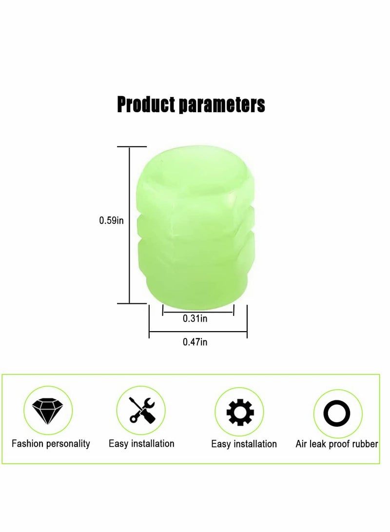 SYOSI Car Tire Valve Cap, 4PCS Green Fluorescence, Bike Motorcycle Noctilucous Illuminated Valve Cap, Universal Wheel Valve Caps for Car Truck Motorcycles Bike Tires, Need Sunlight to Absorb Energy - Image 2