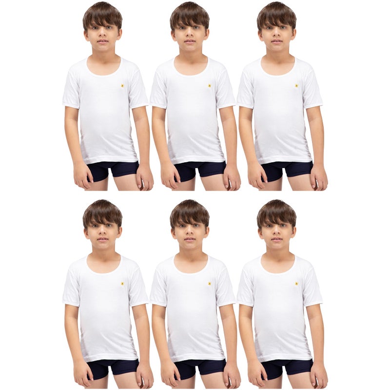 Amul Comfy Boy's Cotton White Plain Vest Half Sleeve Innerwear Pack of 6 - Image 4