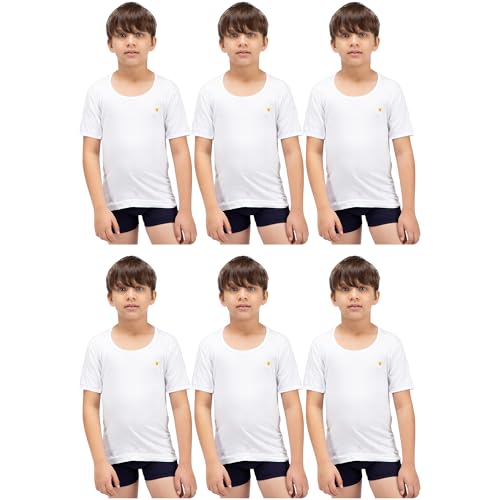 Amul Comfy Boy's Cotton White Plain Vest Half Sleeve Innerwear Pack of 6 - Image 1
