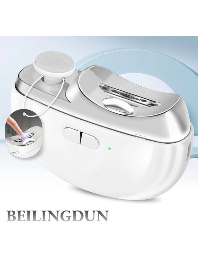 Electric Automatic Nail Clipper with Light & 2 Speeds,Fingernail Cutter and File 2 in 1 Design, Nail Scraps Storage,USB Rechargeable Safety Fingernail Trimmer for Baby, Kids, Seniors and Adult White