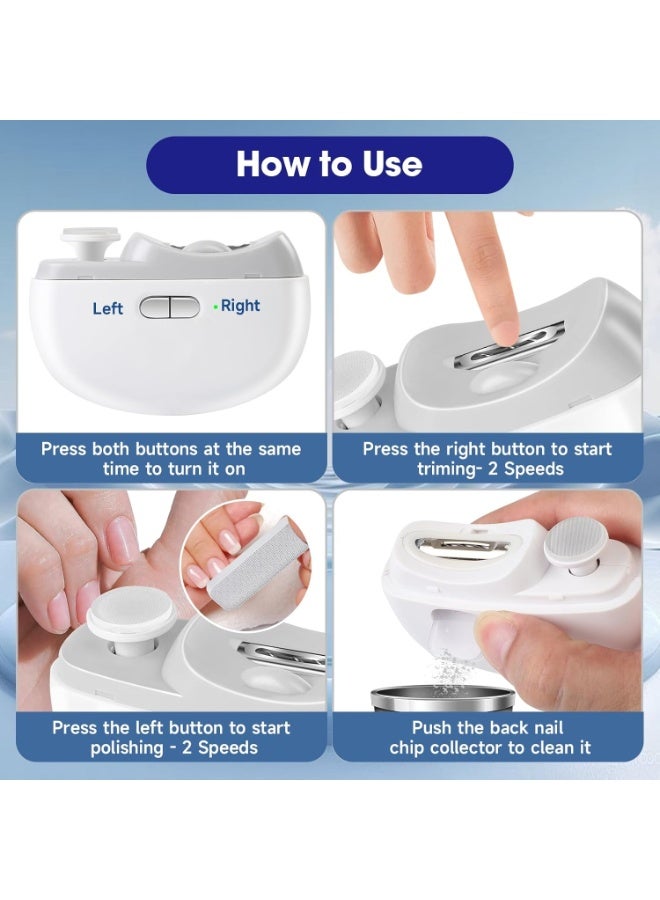 بيلينجدون مقص أظافر كهربائي أوتوماتيكي مزود بإضاءة وسرعتين، مقص أظافر ومبرد 2 في 1، تخزين بقايا الأظافر، مقص أظافر آمن قابل لإعادة الشحن عبر USB للأطفال والرضع وكبار السن والبالغين، لون - Image 5