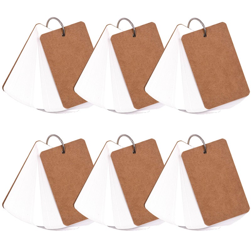 Vantasii 300 Pcs White Blank Customizable Index Flash Study Note Card Pad Kraft Paper with Binder Ring (50 Sheets per Set) - Image 1