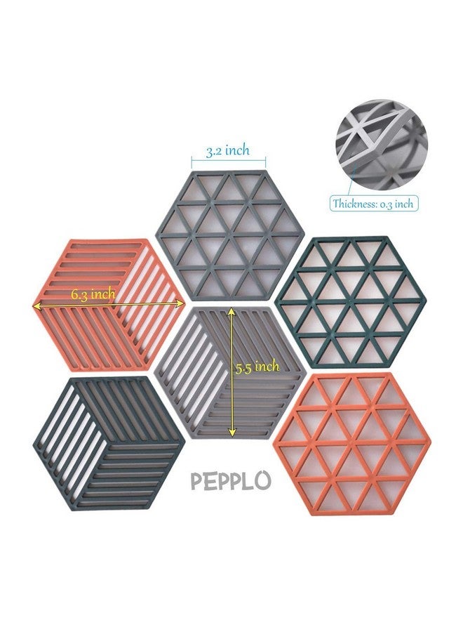 pepplo Trivet Mats,6 Pack Silicone Table Mats Heat Resistant Hot Pans Non-Slip Pot Holders Placemat for Bowl Dishes Kitchen Cooking Dining - Triangle & Line Mix - Image 4