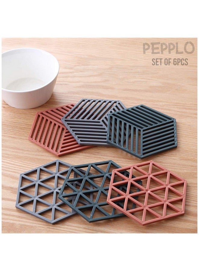 pepplo Trivet Mats,6 Pack Silicone Table Mats Heat Resistant Hot Pans Non-Slip Pot Holders Placemat for Bowl Dishes Kitchen Cooking Dining - Triangle & Line Mix - Image 1