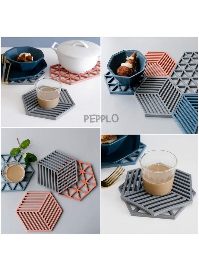 pepplo Trivet Mats,6 Pack Silicone Table Mats Heat Resistant Hot Pans Non-Slip Pot Holders Placemat for Bowl Dishes Kitchen Cooking Dining - Triangle & Line Mix - Image 3