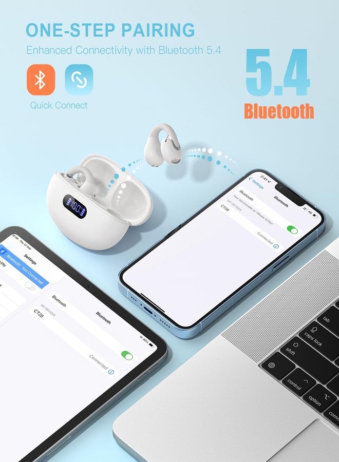 Jzones Open Ear Clip Wireless Earbuds Bluetooth 5.4, Lightweight Comfort Sports Bone Conduction Headphones Built-in Mic for Clear Audio, Stable Fit Earphones 24H Play-Beige - Image 4