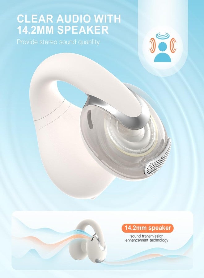Jzones Open Ear Clip Wireless Earbuds Bluetooth 5.4, Lightweight Comfort Sports Bone Conduction Headphones Built-in Mic for Clear Audio, Stable Fit Earphones 24H Play-Beige - Image 3