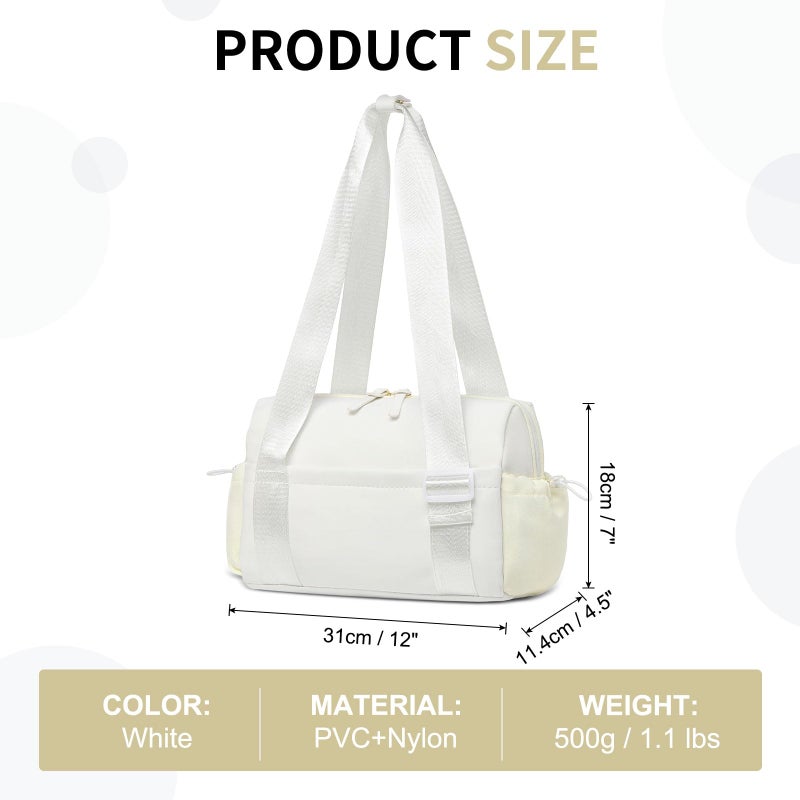 SUIKIHUM Mini Gym Bag for Women, Yoga Small Sports Bag for Women Girls, Waterproof PU Fitness Tote with Wet Compartment, White - Image 3