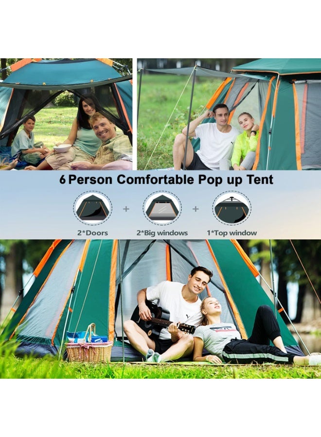 DEXO Automatic Pop-Up Camping Tent for 6-Person, 240x240x155cm – Instant Setup, Waterproof, Windproof, Lightweight Camping Tent with 2 Doors, Mesh Windows & Carry Bag, Green - Image 5