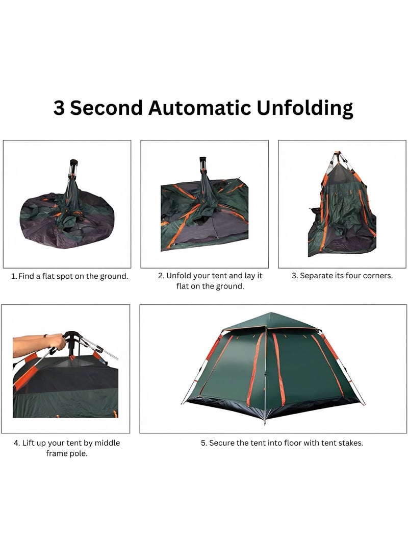 DEXO Automatic Pop-Up Camping Tent for 6-Person, 240x240x155cm – Instant Setup, Waterproof, Windproof, Lightweight Camping Tent with 2 Doors, Mesh Windows & Carry Bag, Green - Image 3