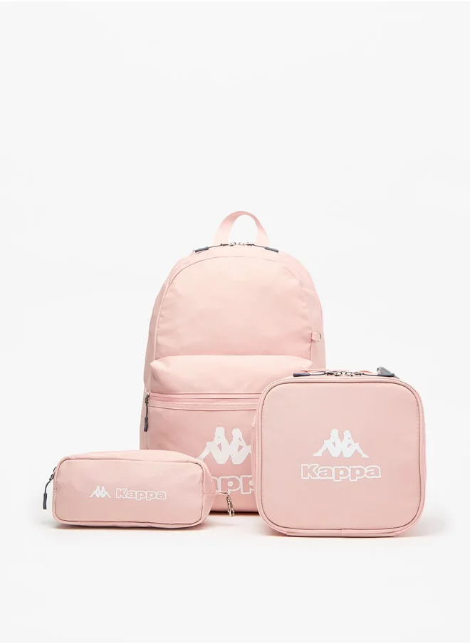 Kappa Logo Print Backpack with Lunch Bag and Pencil Case