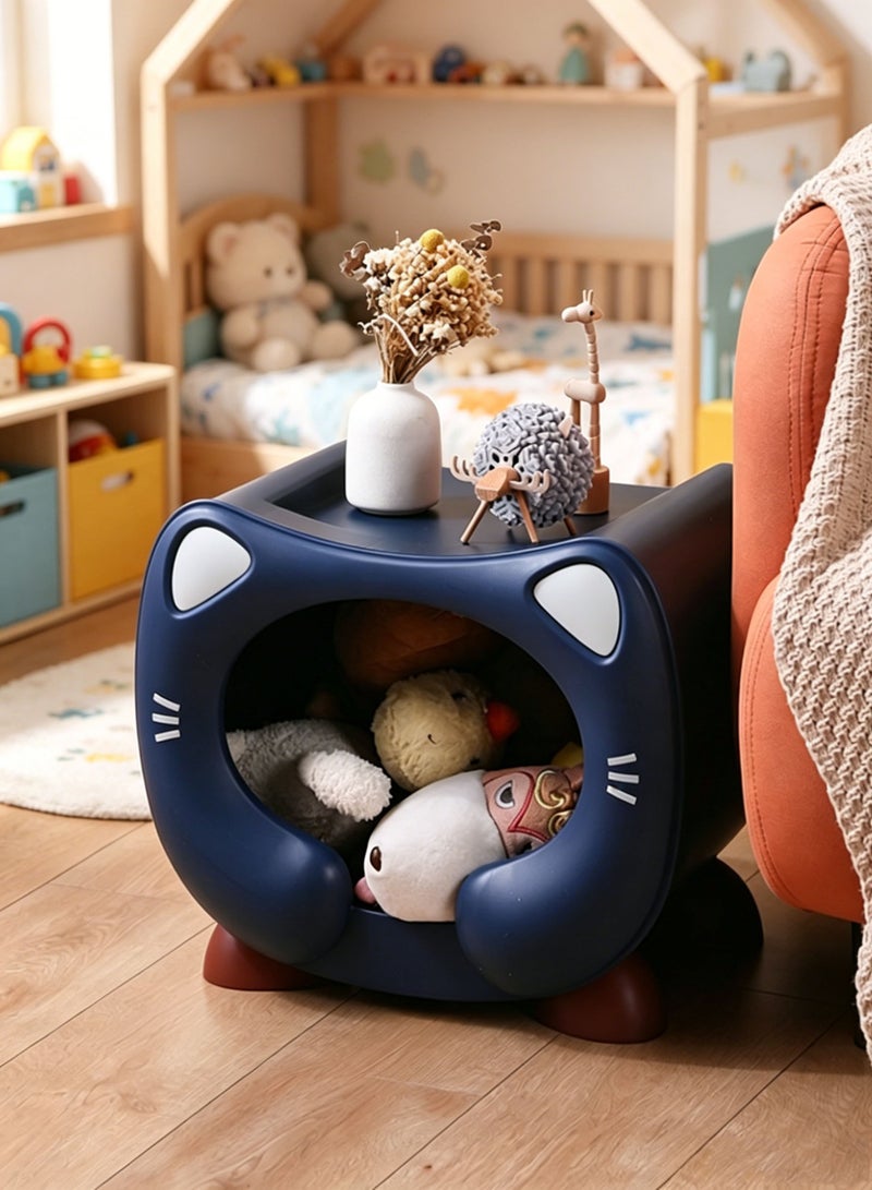 Toy Organizer, Toy Storage Box, Cute Cat Shaped Plastic Container for Stuffed Animals, Toys & Snacks, Stackable Kids Organizer Bin for Nursery, Playroom and Bedroom, Blue - Image 1