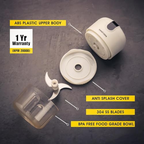 InstaCuppa Mini Electric Chopper for Kitchen, 50% Longer Use 1800 mAh Battery Onion Cutter, USB-C Garlic Mincer for 50% Faster Charging, 45 W Fast Vegetables Chopping for Busy Moms, 250 ML - Image 3