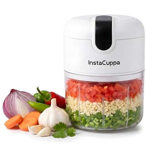InstaCuppa Mini Electric Chopper for Kitchen, 50% Longer Use 1800 mAh Battery Onion Cutter, USB-C Garlic Mincer for 50% Faster Charging, 45 W Fast Vegetables Chopping for Busy Moms, 250 ML - Image 1