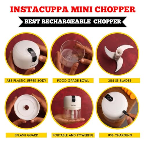 InstaCuppa Mini Electric Chopper for Kitchen, 50% Longer Use 1800 mAh Battery Onion Cutter, USB-C Garlic Mincer for 50% Faster Charging, 45 W Fast Vegetables Chopping for Busy Moms, 250 ML - Image 2