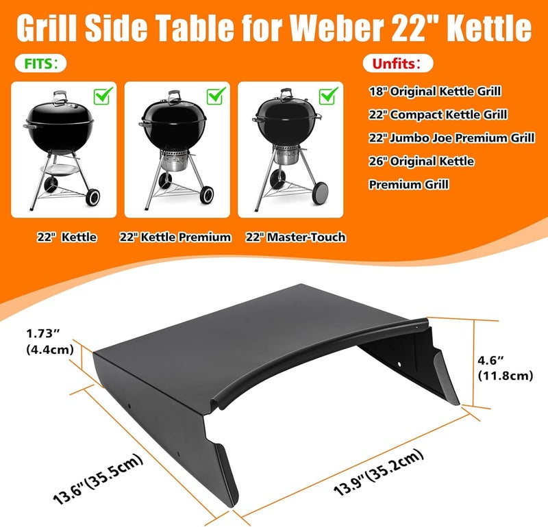 GRISUN Grill Table Shelf and Lid Holder for Weber Kettle Grills 22 Inches, Charcoal Grill Side Table Shelf and Slide a Side Lid Prop, Charcoal Grill Accessories for Weber, (Grill No Included) - Image 2