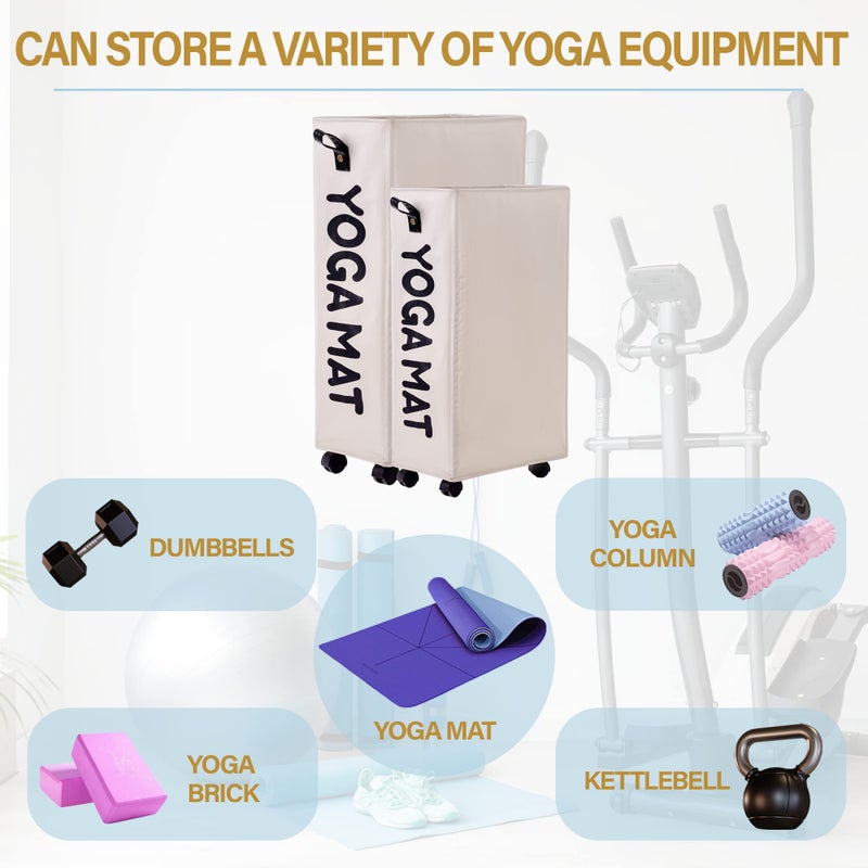 Twira Yoga Mat Storage Racks 22'', Home Gym Storage Rack for Foam Roller, Yoga Strap and Resistance Bands, Workout Equipment Corner Storage Organizer with Wheels (White) - Image 3