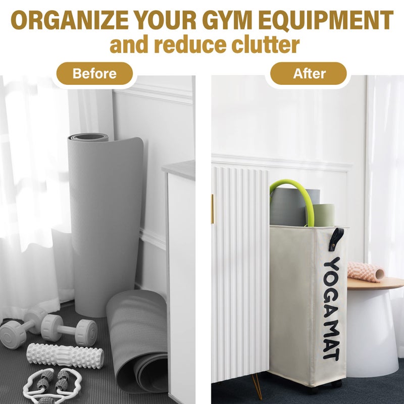 Twira Yoga Mat Storage Racks 22'', Home Gym Storage Rack for Foam Roller, Yoga Strap and Resistance Bands, Workout Equipment Corner Storage Organizer with Wheels (White) - Image 5