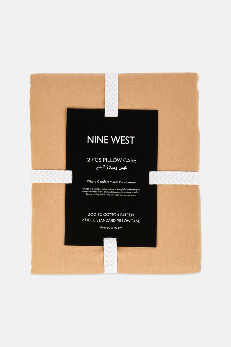 NINE WEST 2 Pcs Standard Pillow Case, Brown - Image 1