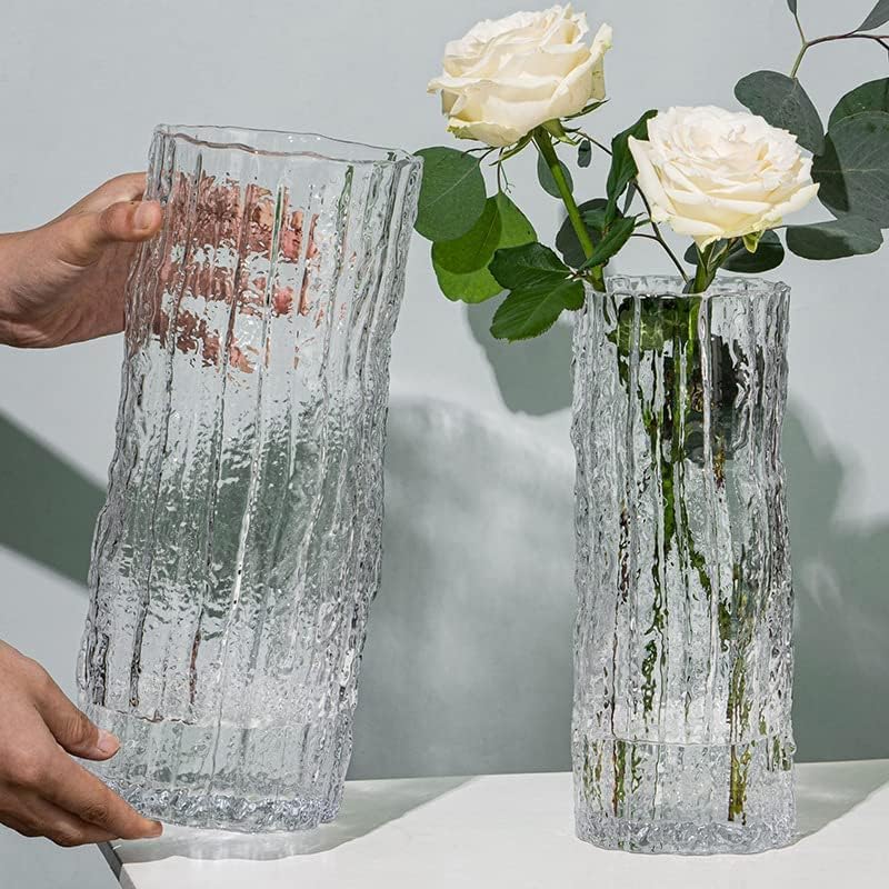 QEEYON Glass Vase Handmade Clear Glass Cylinder Posy 25cm Tall Crystal Flower Vase for Flowers Floral Arrangement for Centerpieces Living Room Kitchen Office Wedding 25 x 10cm