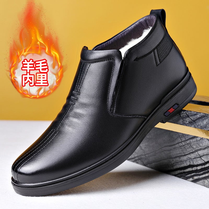 2024 Winter Cotton Shoes New First Layer Cowhide Business Formal Casual Leather Shoes Wool Thickened Warm Dad Shoes - Image 3