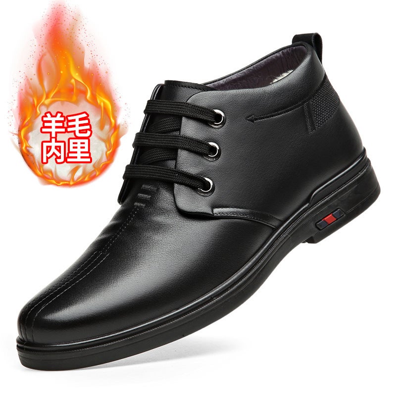 2024 Winter Cotton Shoes New First Layer Cowhide Business Formal Casual Leather Shoes Wool Thickened Warm Dad Shoes - Image 1