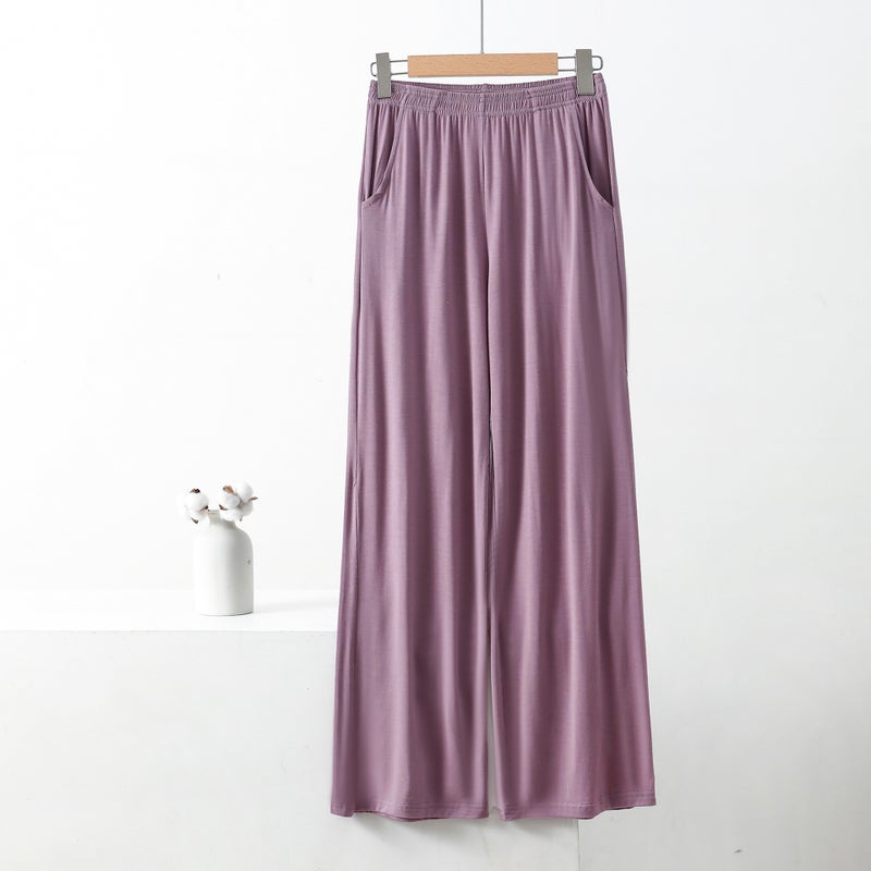 Spring and Summer New Modal Pocket Wide Leg Pants Loose Simple Casual Pants Womens Hanging Fashion Pants Lotus root purple 