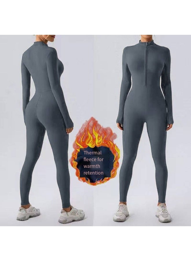 general Zip-up tight fleece winter and autumn one-piece yoga suit, warm one-piece clothing, running and fitness wear - Image 1