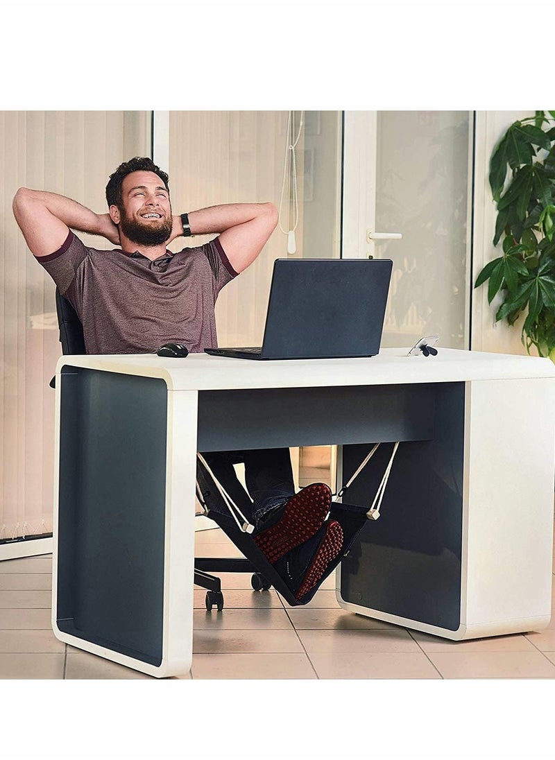 Foot Hammock  Ergonomic Foot Rest Portable Adjustable Desk Hammock Stand for Home Office with Headphones Holder Black Adjustable Height Flight Carry on Foot Rest Hammock Wrap